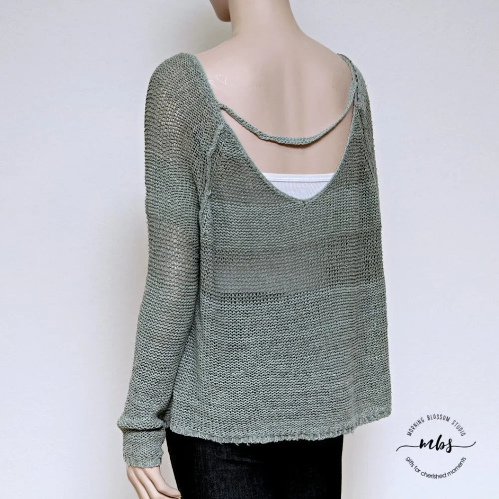 Free People Nickels & Dimes Oversize Knit Silk Blend Sweater Green Women Size SP